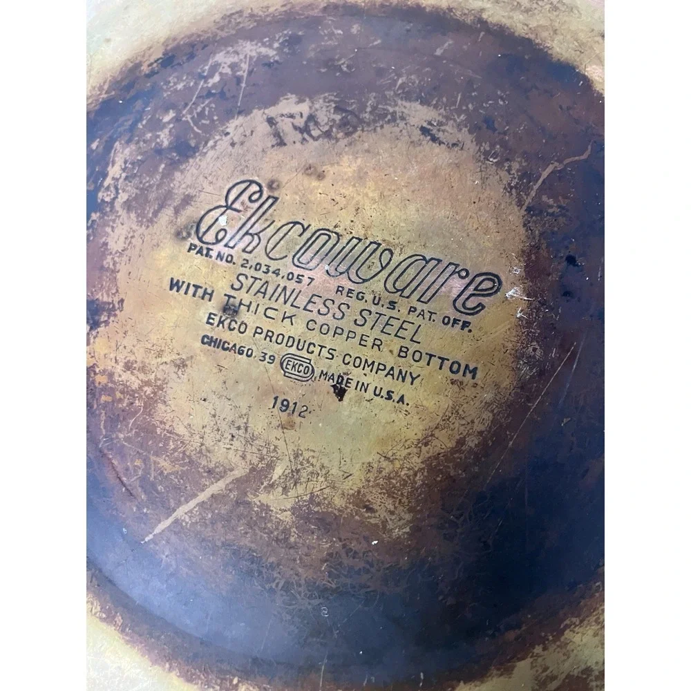 Vintage Ekco Stainless Steel Saucepan Copper Bottom Pan Made in USA Model 1912